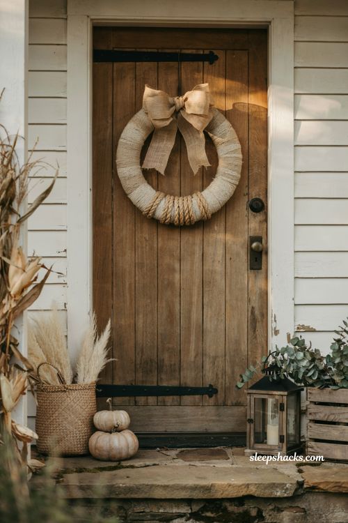 Easy diy fall wreaths with jute rope wreath and rustic farmhouse front door decor