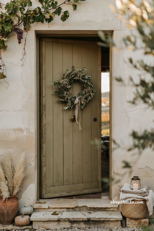 Easy diy fall wreaths with olive branch wreath and elegant autumn front door decor