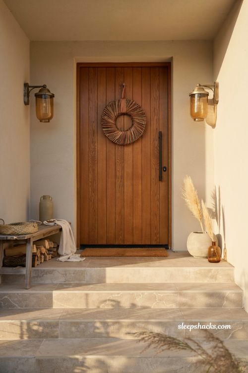 Easy fall wreaths with dried reed sunburst wreath for a modern front door