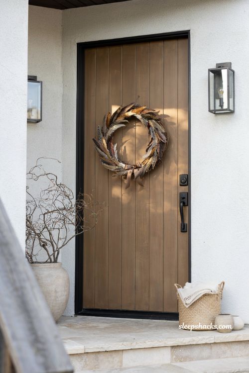 Easy fall wreaths with feathered spiral wreath in chocolate and bronze tones
