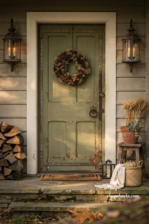 Easy fall wreaths with foraged acorns and pinecones woodland front door wreath