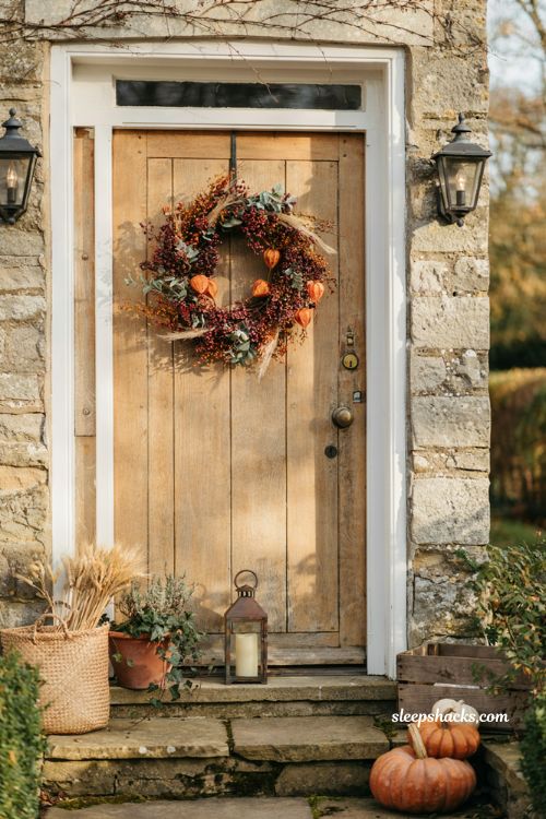 Easy fall wreaths with layered autumn berries sage leaves and lantern pods