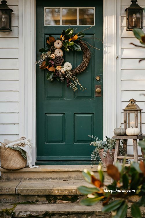 Easy fall wreaths with magnolia leaves lotus pods and white pumpkin wreath