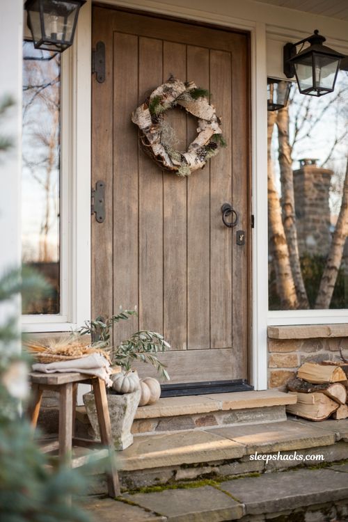Easy fall wreaths with natural birch bark woodland front door wreath