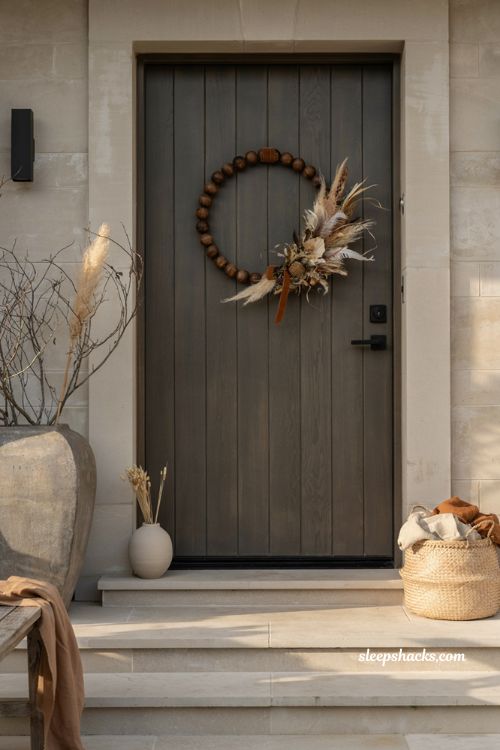 Easy fall wreaths with walnut wooden bead hoop leather and feather design