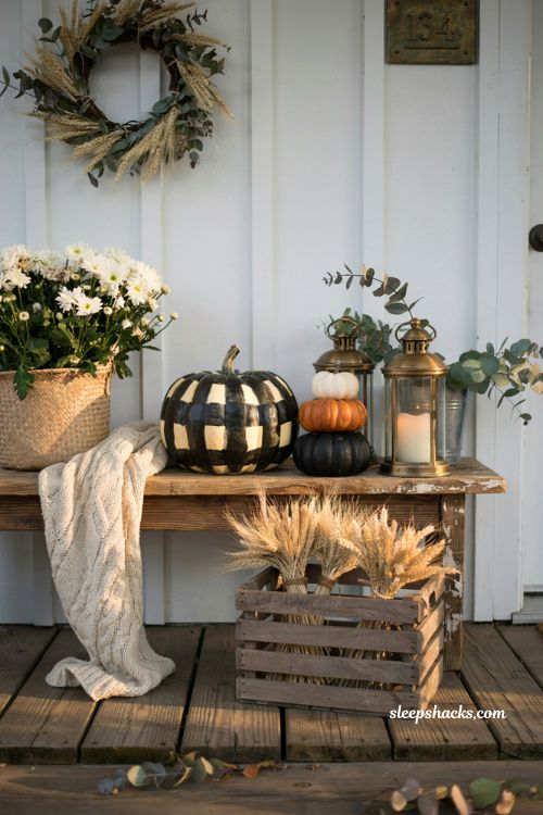Easy painted pumpkin ideas with a buffalo check pumpkin for cozy farmhouse fall decor