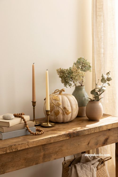 Easy painted pumpkin ideas with a gold leaf botanical cream pumpkin for elegant fall decor