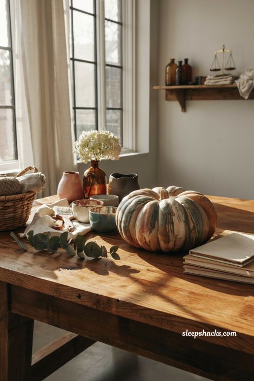 Easy painted pumpkin ideas with a marbled paint pour pumpkin for modern fall decor
