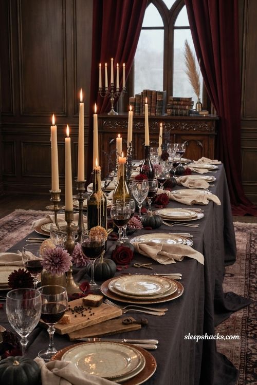 Elegant candlelit Halloween tablescape ideas for adults