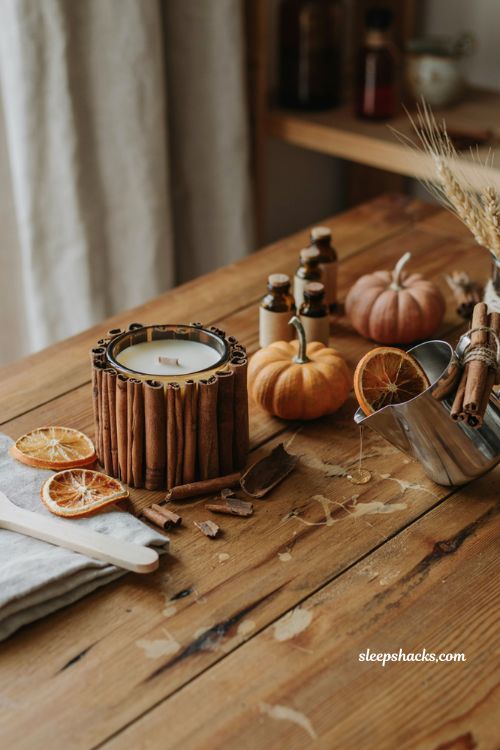 Embedded cinnamon stick candle with soy wax and rustic DIY fall candle decor