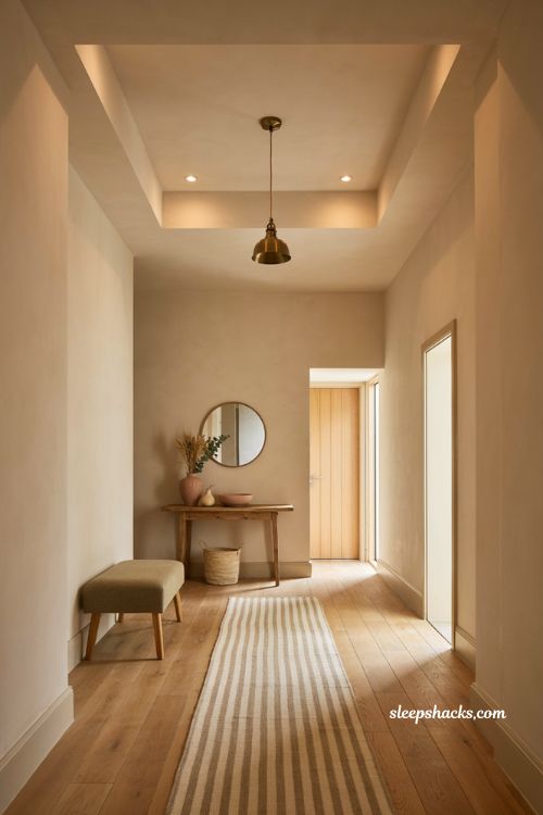 Entrance foyer fall ceiling with simple pop design pendant light and cozy modern entryway