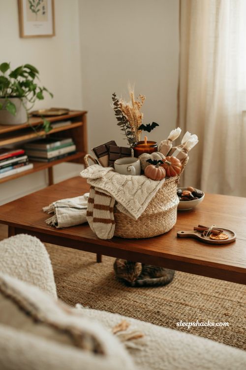 Fall boo basket ideas with cozy seasonal treats gifts and Halloween surprises