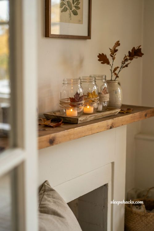 Fall candle ideas with twine wrapped mason jar candle holders