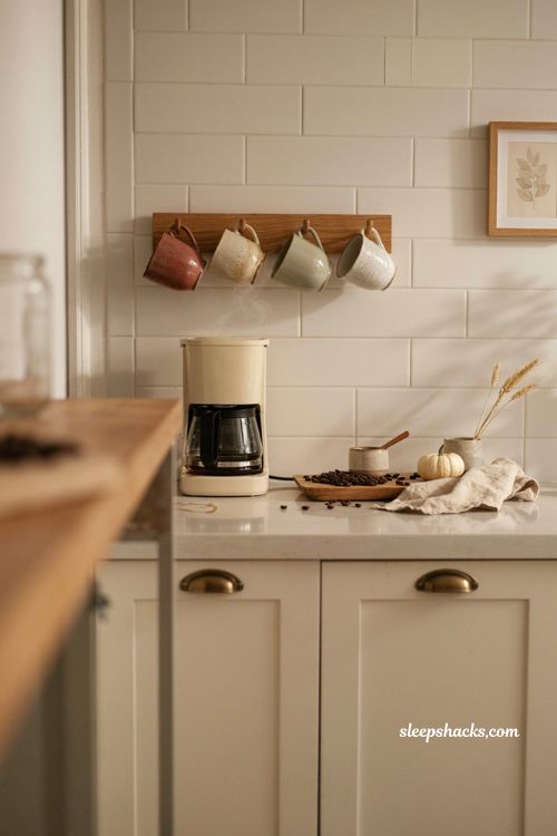 Fall coffee station ideas with flatback mug tree cozy mugs and small space decor
