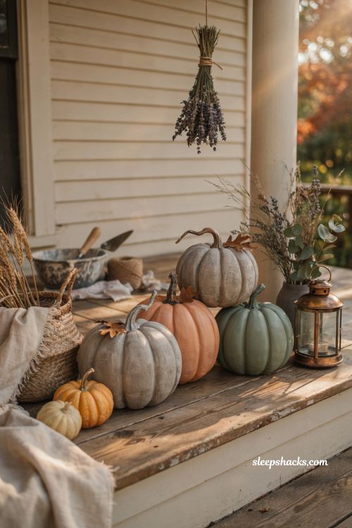Fall craft ideas with concrete pumpkins for modern rustic autumn decor