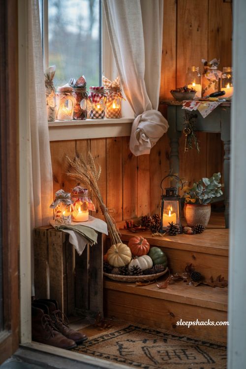 Fall craft ideas with napkin luminaries for cozy autumn porch lighting
