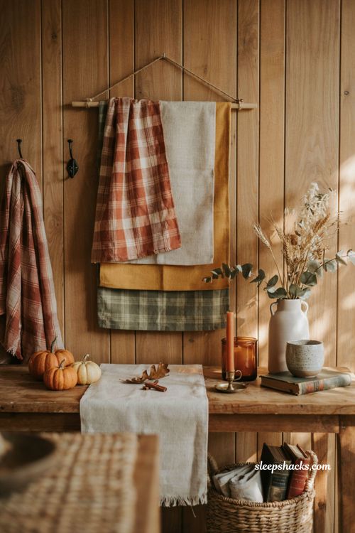 Fall craft ideas with no sew kitchen towel wall hanging for autumn decor