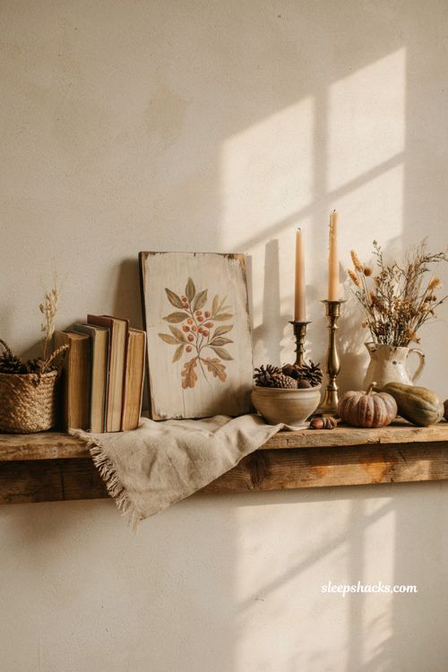 Fall decor on a budget with a handmade reclaimed wood farmhouse mantel display