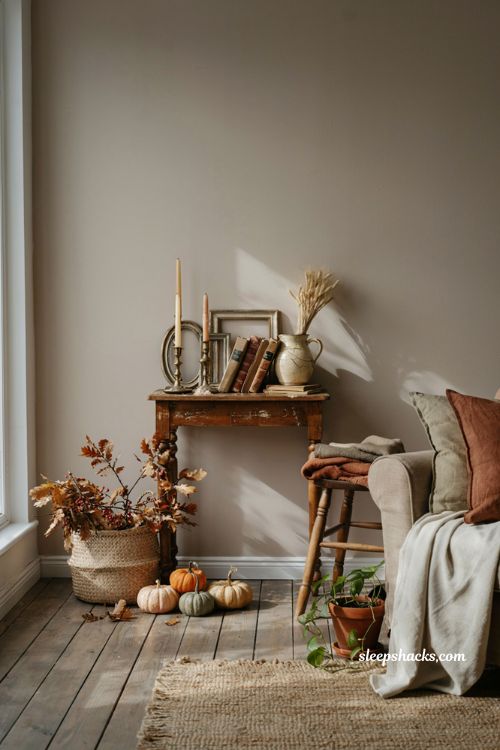 Fall decor on a budget with thrifted farmhouse accents and cozy autumn styling