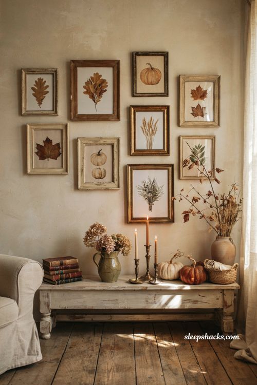 Fall decor on a budget with thrifted vintage frames and printable autumn wall art