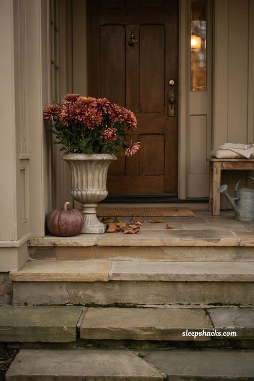 Fall flower pot with classic beaded urn and statement mum for front porch