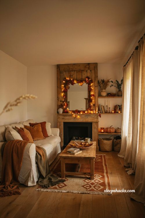 Fall leaf string light ideas for cozy indoor autumn home decor with warm glow