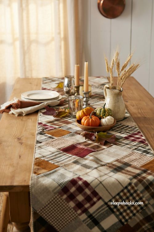 Fall table runner patterns with cozy plaid farmhouse patchwork