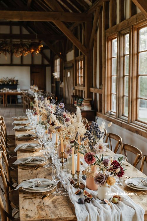 Fall wedding ideas with dried flower centerpieces and rustic harvest reception decor