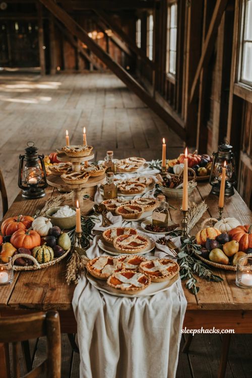 Fall wedding ideas with individual pumpkin pie dessert table and rustic autumn reception decor