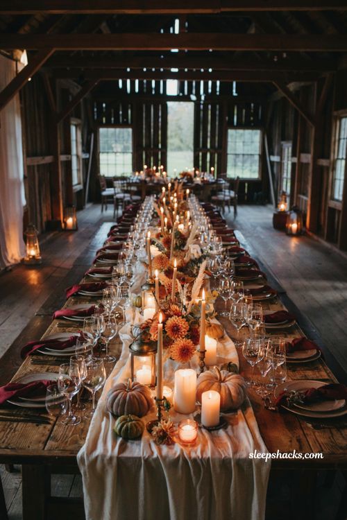 Fall wedding ideas with layered candlelight and cozy rustic reception tablescape
