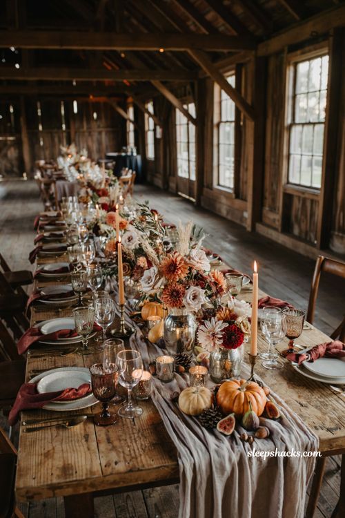 Fall wedding ideas with mercury glass centerpieces and elegant candlelit rustic tablescape