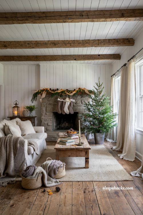 Farmhouse christmas decor with cozy vintage touches and natural holiday greenery