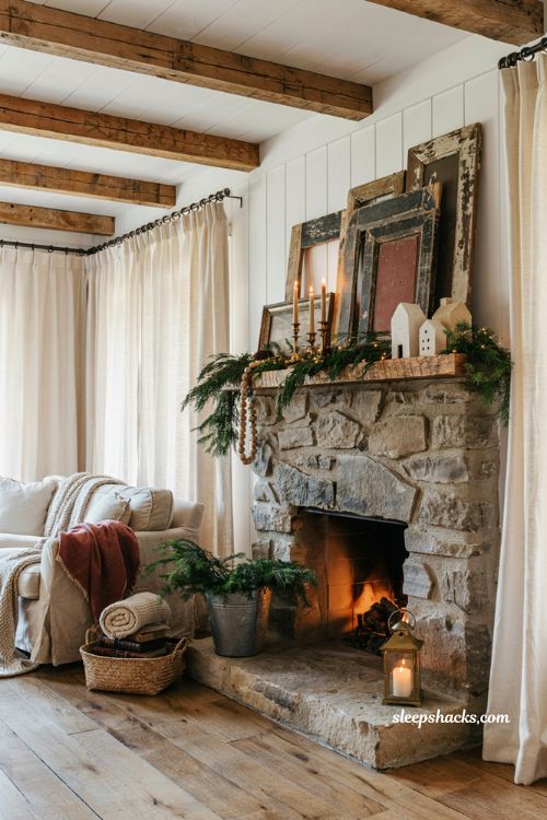 Farmhouse christmas decor with reclaimed vintage wooden signs and rustic holiday styling