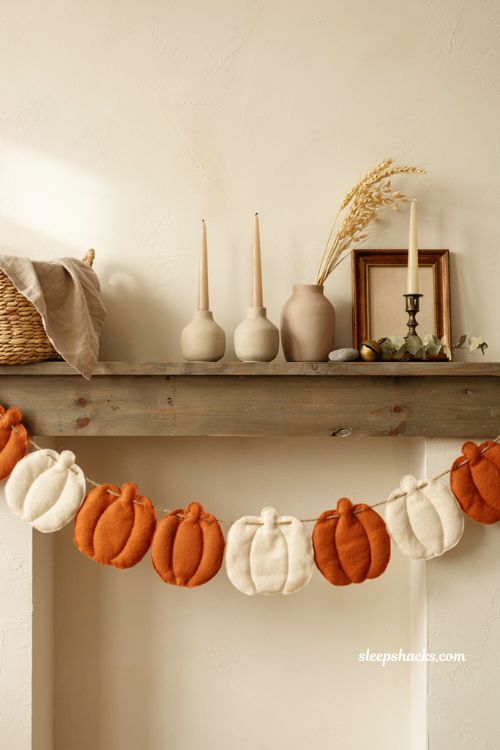 Felt pumpkin garland for easy fall mantel decor