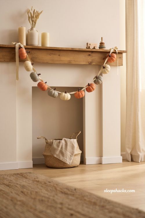 Foam pumpkin garland on ribbon for easy fall decor