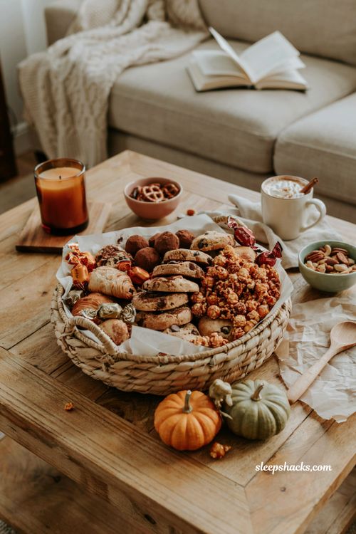 Foodie boo basket ideas for girlfriend with snacks cookies and cozy movie night treats