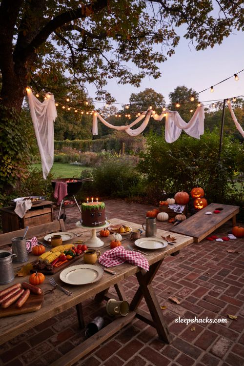 Franks and steins backyard BBQ Halloween birthday party ideas