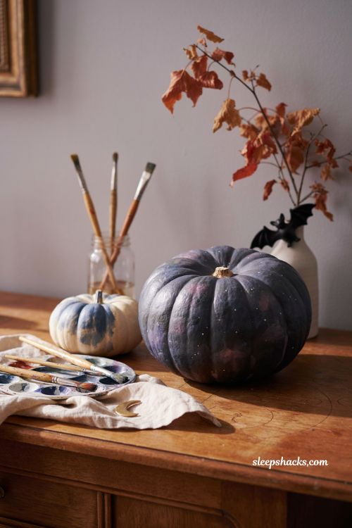 Galaxy pumpkin painted with stars for a dreamy Halloween DIY craft