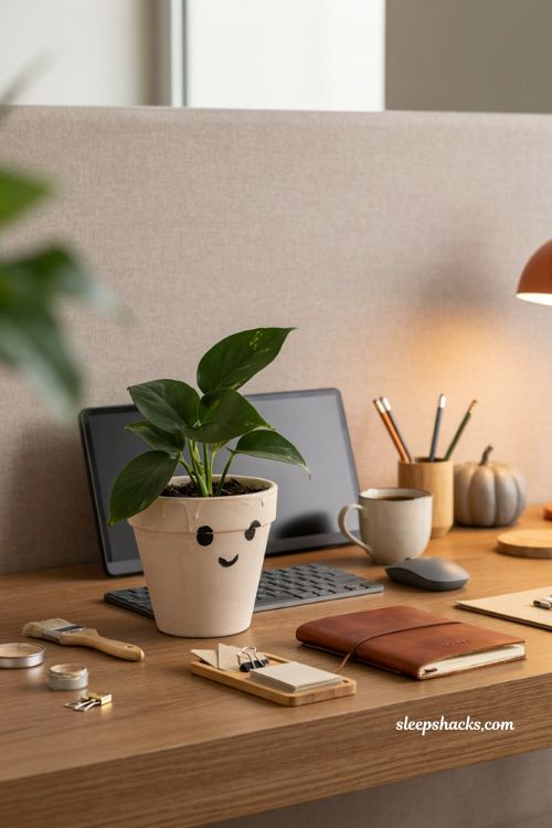 Ghost plant pot with simple face for cute office Halloween desk decor