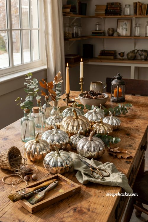 Glass pumpkin decor ideas with vintage mercury glass diy style for cozy autumn home decor
