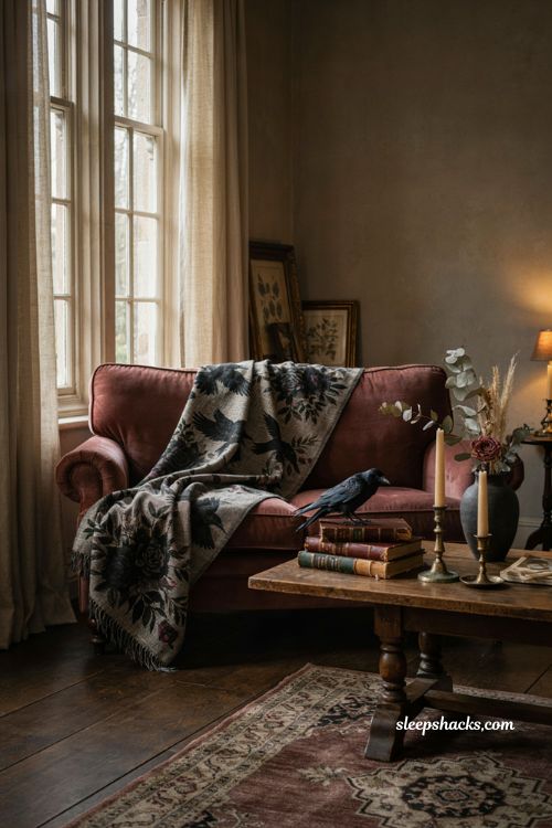 Gothic floral Halloween blanket dark vintage living room decor 