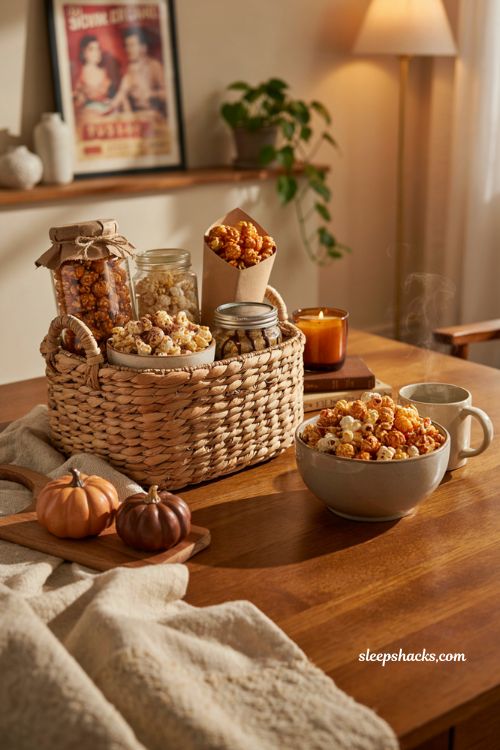 Gourmet popcorn boo basket ideas for boyfriend with movie night snack gifts