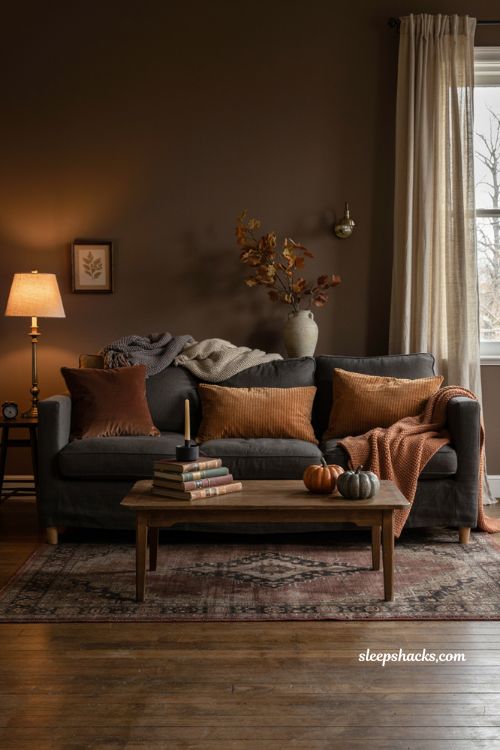 Halloween blanket cozy living room decor for a warm October movie night 
