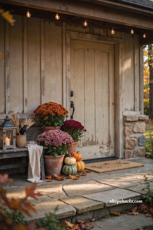 Halloween doormat and mum pairing for patio entrance 