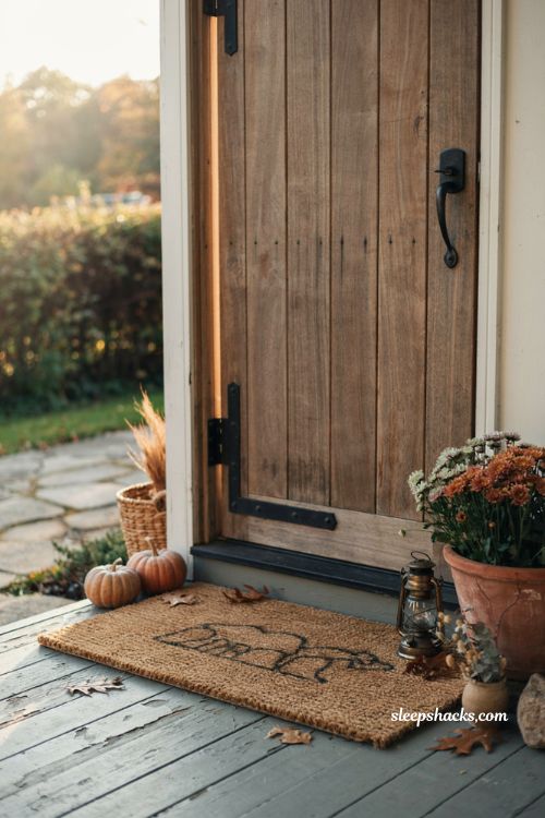 Halloween doormat with pumpkins and farmhouse front door decor