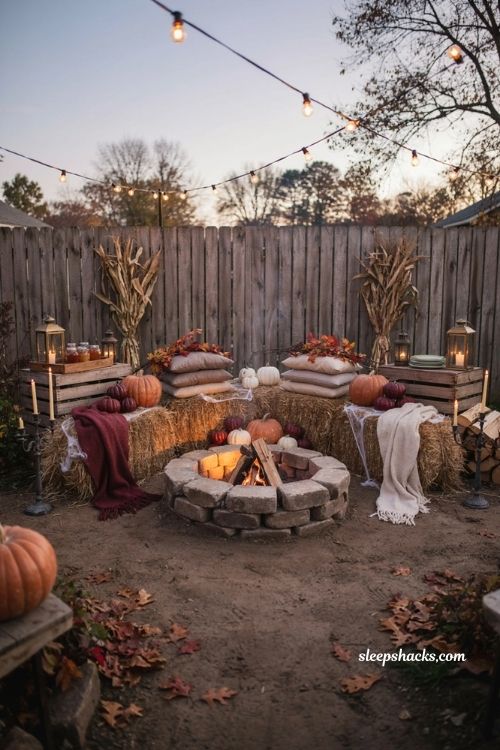 Hay bale seating ideas for an outside Halloween party