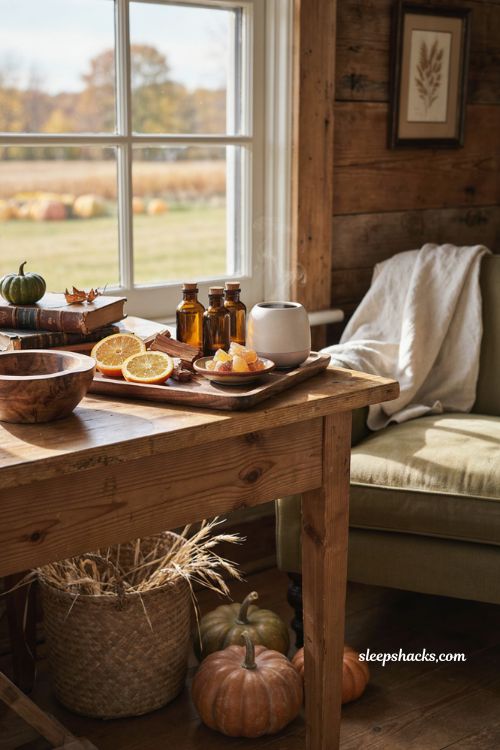 Hayride fall diffuser blend with orange cedarwood frankincense and cozy autumn decor
