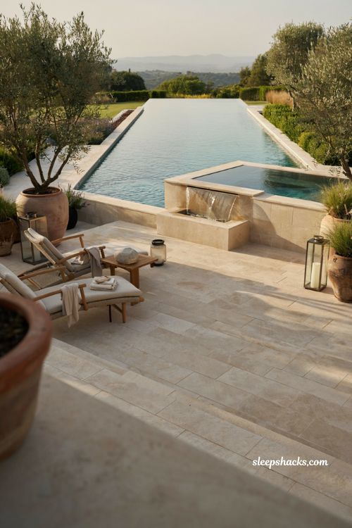 Infinity pool with attached spa for luxurious backyard ideas