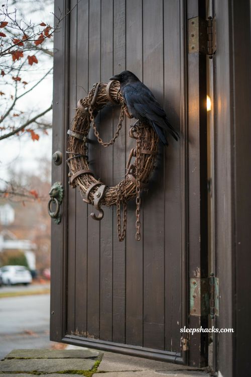 Iron shackle wreath gothic raven moody Halloween front door decor