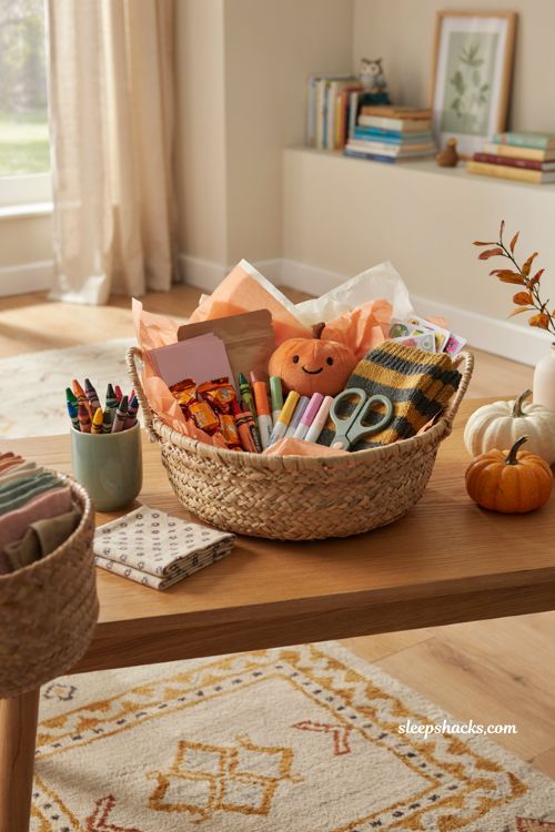 Kids Halloween boo basket ideas with crafts plush toys fuzzy socks and candy